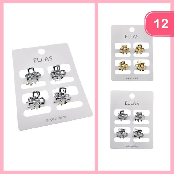 Mini Metal Bow Hair Claw Clips (12 Units)