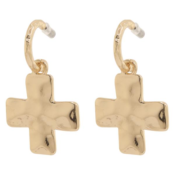 HAMMERED SQUARE CROSS DROP EARRING