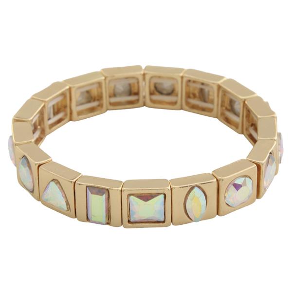 GEOMETRIC SHAPE CUT CRYSTAL SQUARE METAL STRETCH BRACELET
