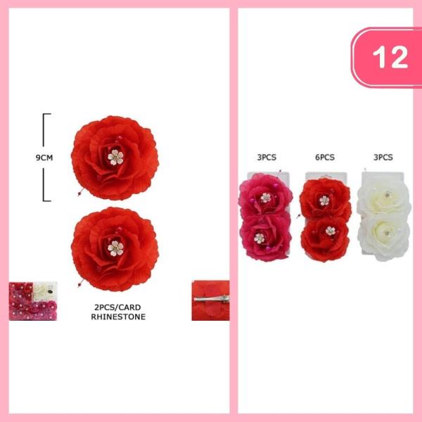 Flower with Rhinestone Hair Pins (12 Units)