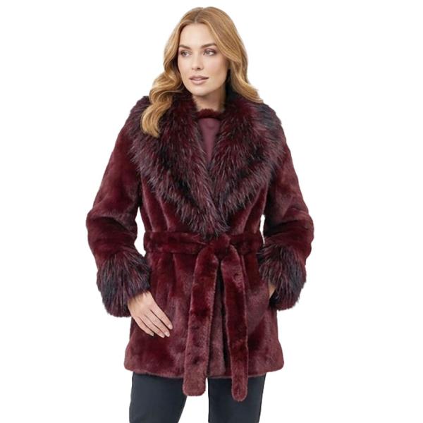 PLUSH SHAGGY COLLAR CUFF TIE BELT COAT