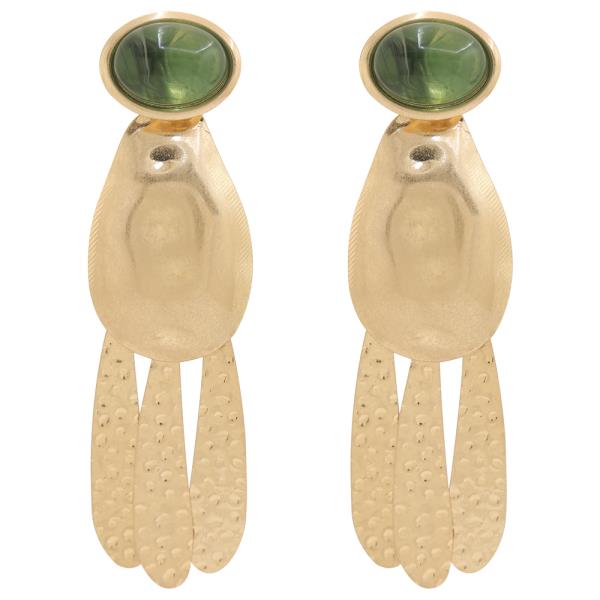 OVAL GEM METAL DROP DESIGN EARRING