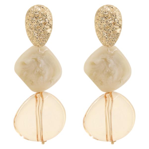 GEOMETRIC TRIPLE TEXTURED METAL RESIN DROP EARRING