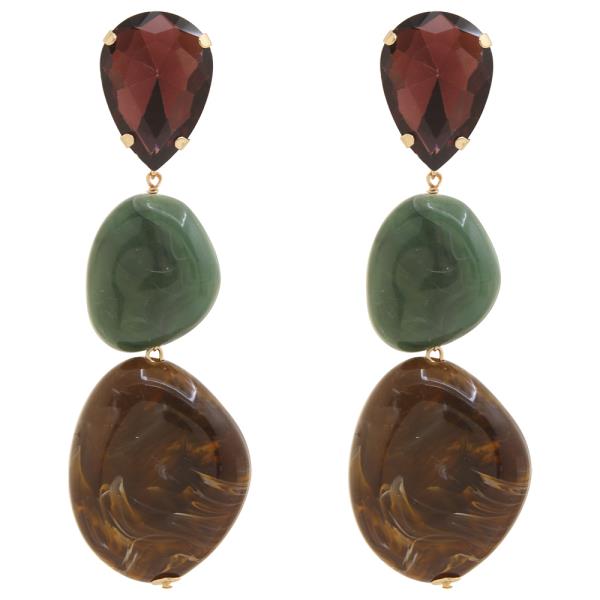 TRIPLE COLORED CRYSTAL RESIN DROP EARRING