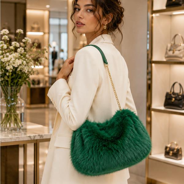 FAUX FUR CHAIN STRAP SHOULDER BAG