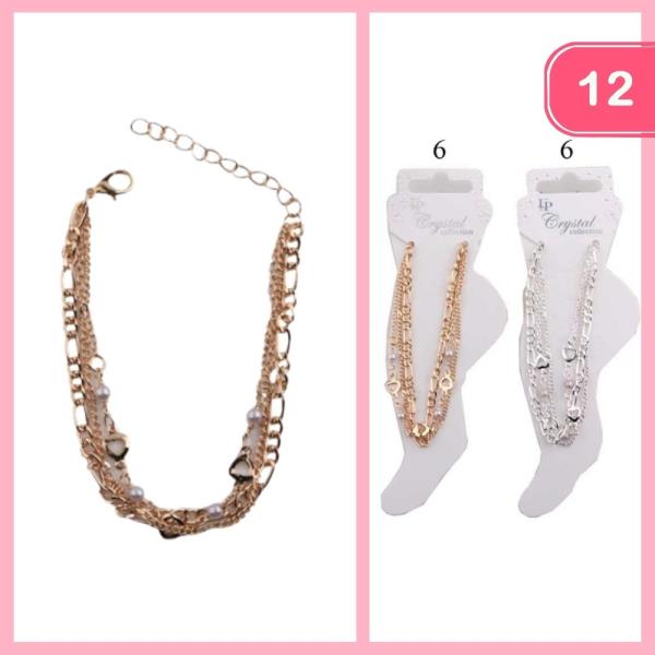 Heart Pearl Layered Anklet (12 Units)