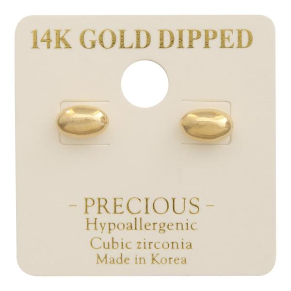 14K GOLD DIPPED OVAL PUFFY DOME STUD EARRING