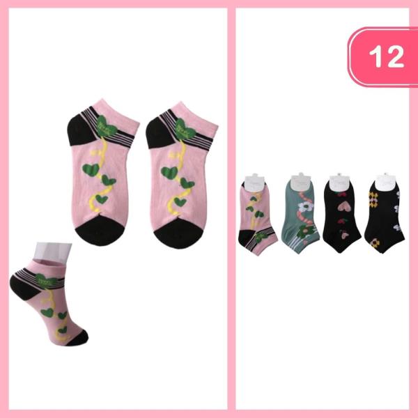 Heart Flower Ankle Socks (12 Units)