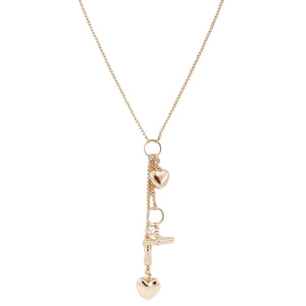 HEART KEY MULTI CHARM LARIAT NECKLACE