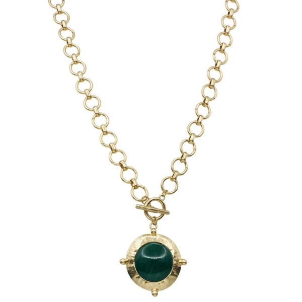 ROUND STONE PENDANT CHUNKY CHAIN NECKLACE