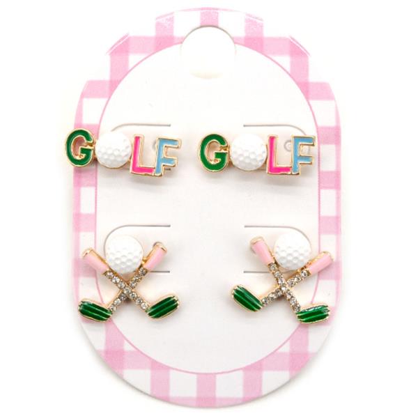 GOLF THEME THREE PAIR POST EARRING SET