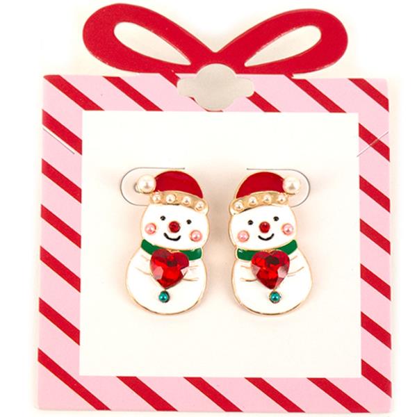 PEARL ENAMEL SNOWMAN POST EARRING