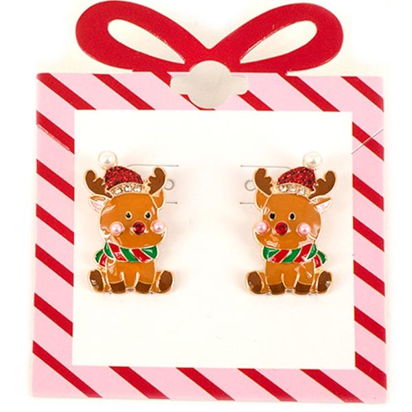 GLITTER ENAMEL REINDEER POST EARRING