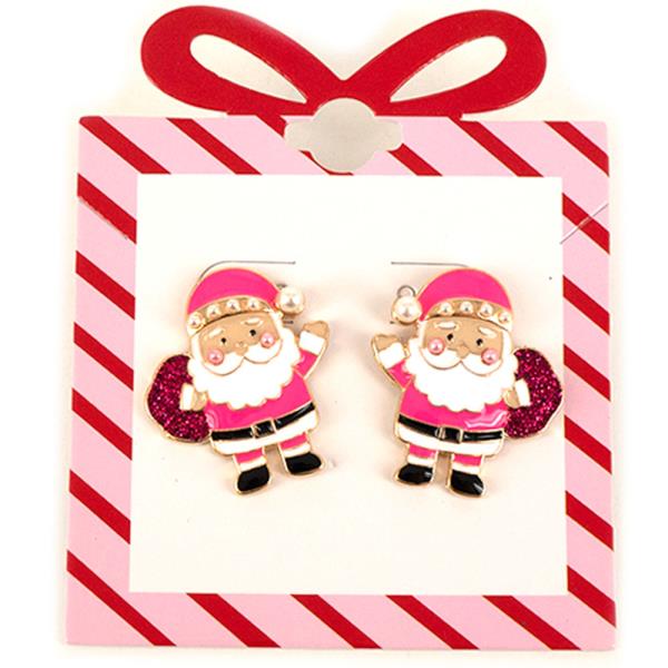 GLITTER ENAMEL SANTA POST EARRING