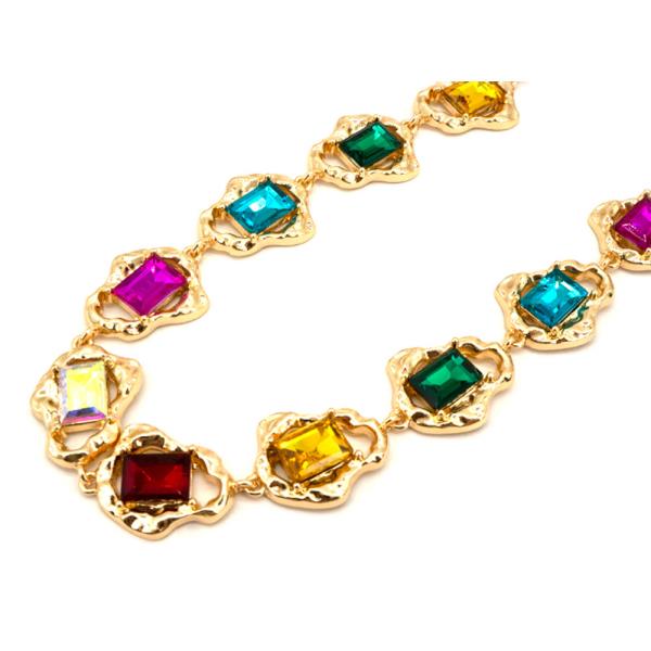 Faceted Crystal Stone Link Necklace