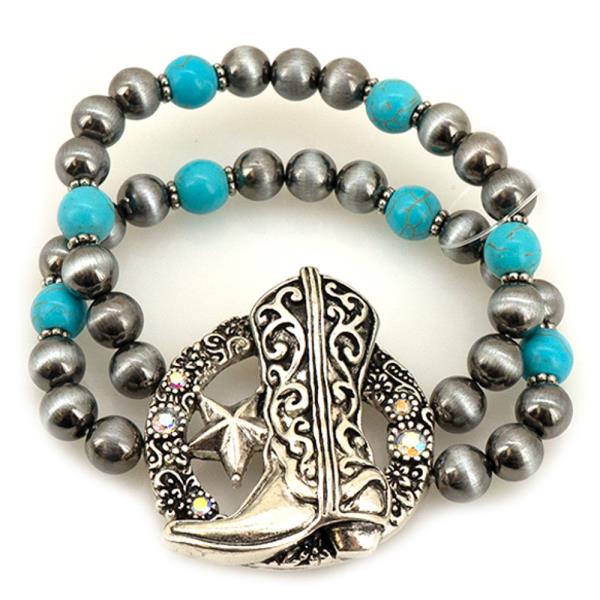 Boot Star Double Strand Beaded Stretch Bracelet