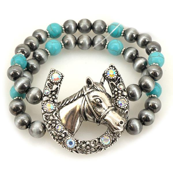 Western Horse Horseshoe Beaded Stretch Bracelet
