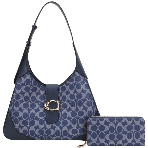 2IN1 OVAL MONOGRAM DESIGN SHOULDER BAG W WALLET SET
