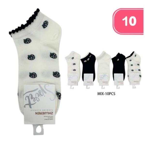 Mixed Flower Strawberries Ankle Socks (10 Units)