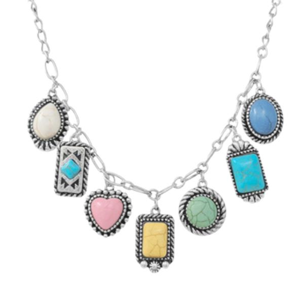 Western Semi Stone Multi Charm Necklace