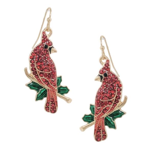 RHINESTONE CHRISTMAS CARDINAL DROP EARRING