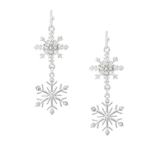 CHRISTMAS RHINESTONE SNOWFLAKE DROP EARRING
