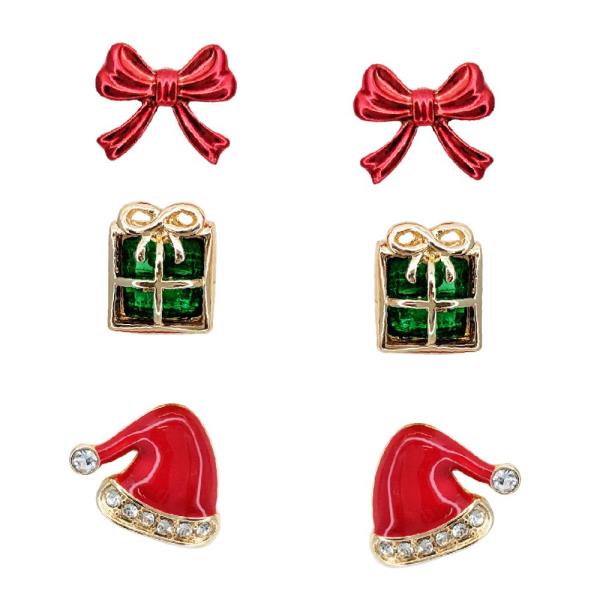 CHRISTMAS RHINESTONE POST EARRING SET