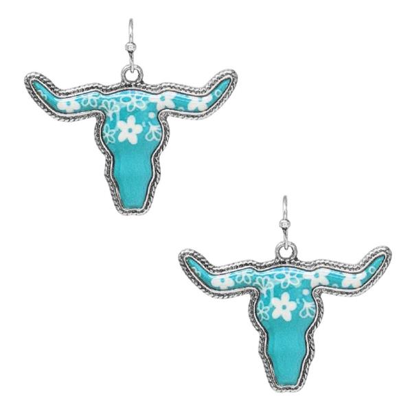 WESTERN STEER HEAD DANGLE EARRING