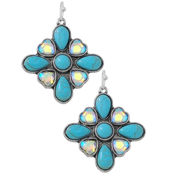 WESTERN MULTI STONE DANGLE EARRING