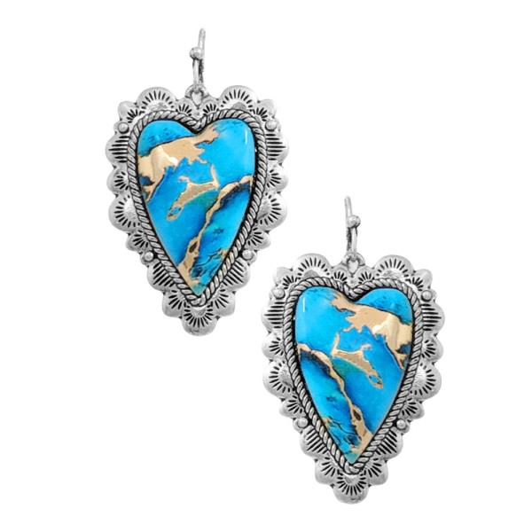 Western Print Heart Stone Earring