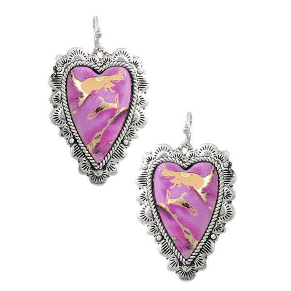 Western Print Heart Stone Earring