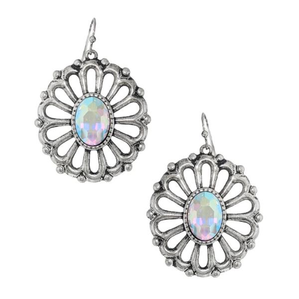 Western Semi Stone Round Dangle Earring