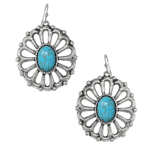 WESTERN SEMI STONE ROUND DANGLE EARRING