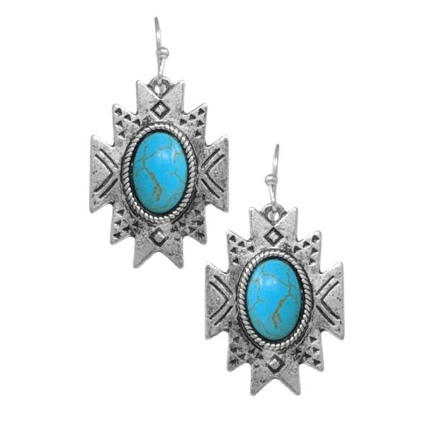 Western Semi Stone Aztec Dangle Earring