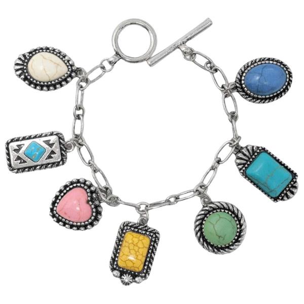 Western Stone Multi Charm Toggle Bracelet