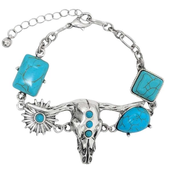 Western Semi Stone Steer Head Bracelet