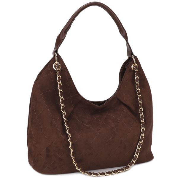 QUILTED SUEDE TEXTURED HOBO BAG