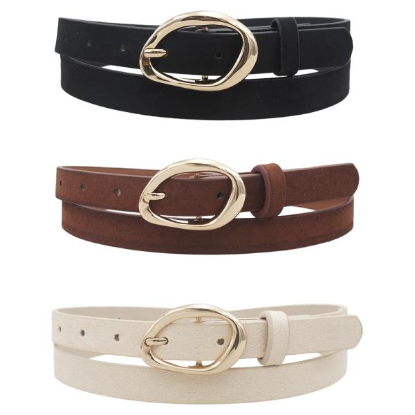 MULTI SIZE OVAL BUCKLE MICROSUEDE TRIO BELT