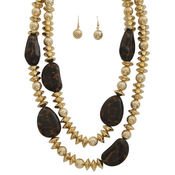 Multi Strand Resin Metal Necklace Earring Set