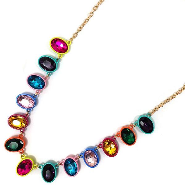Oval Shape Glass W Epoxy Stone Necklace