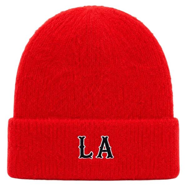 FUZZY EMBROIDERED LA KNIT CUFF BEANIE