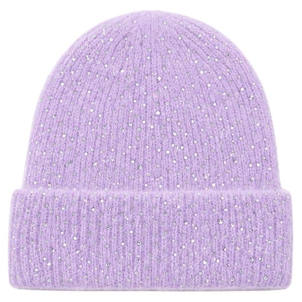 RHINESTONE FUZZY KNIT CUFF BEANIE