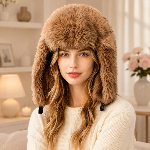 FAUX FUR EAR FLAP TRAPPER HAT