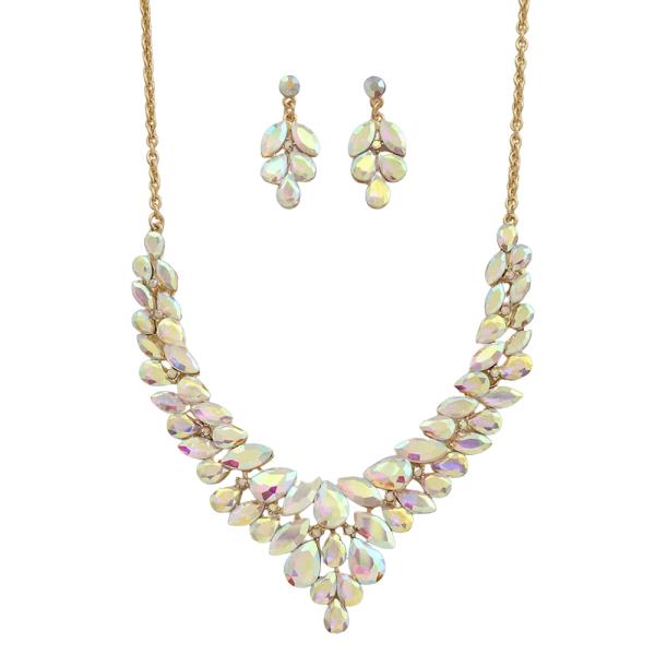 Crystal Teardrop Marquise Necklace Earring Set