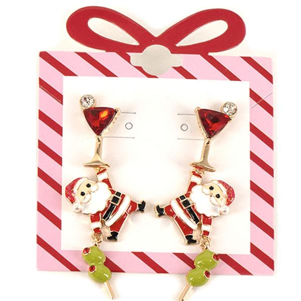 CHRISTMAS RHINESTONE SANTA MARTINI DROP EARRING