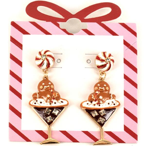 CHRISTMAS RHINESTONE PEPPERMINT GINGERBREAD MARTINI DROP EARRING
