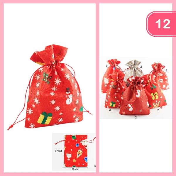 CHRISTMAS DRAWSTRING GIFT BAG (12 UNITS)