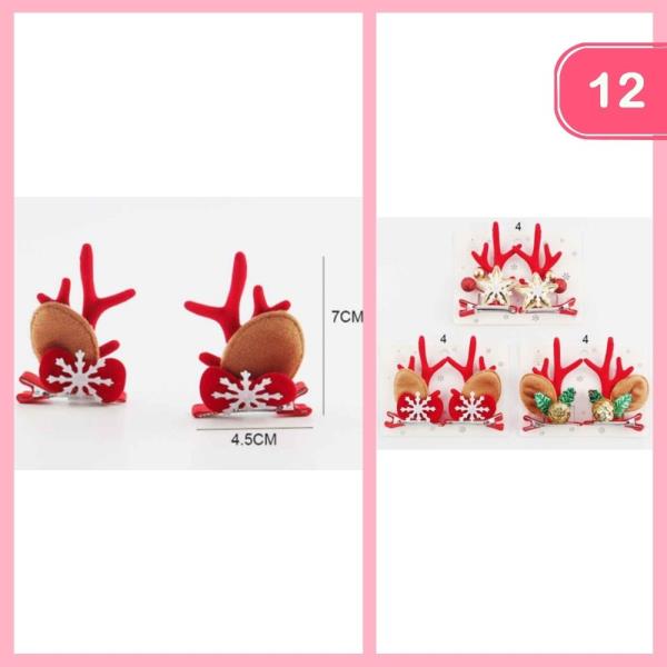 CHRISTMAS REINDEER ANTLER HAIR CLIPS (12 UNITS)