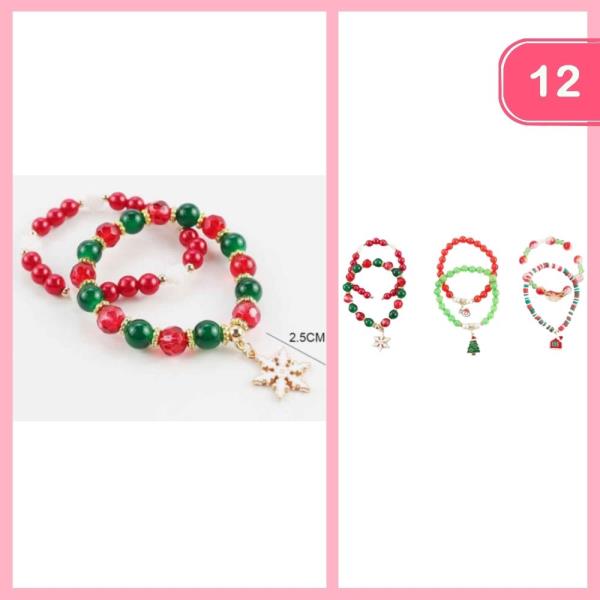 CHRISTMAS BEADED STACKABLE BRACELET (12 UNITS)
