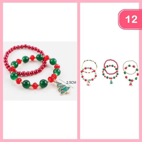 CHRISTMAS BEADED CHARM BRACELET (12 UNITS)